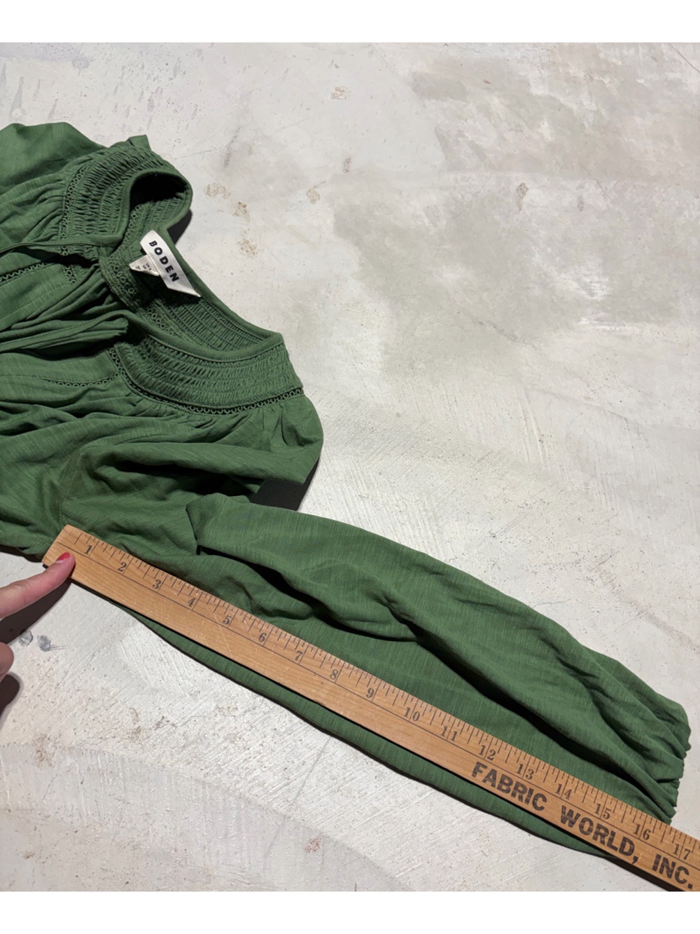Boden Georgia smocked jersey top Women’s Green Peasant Blouse 4 - Picture 4 of 9